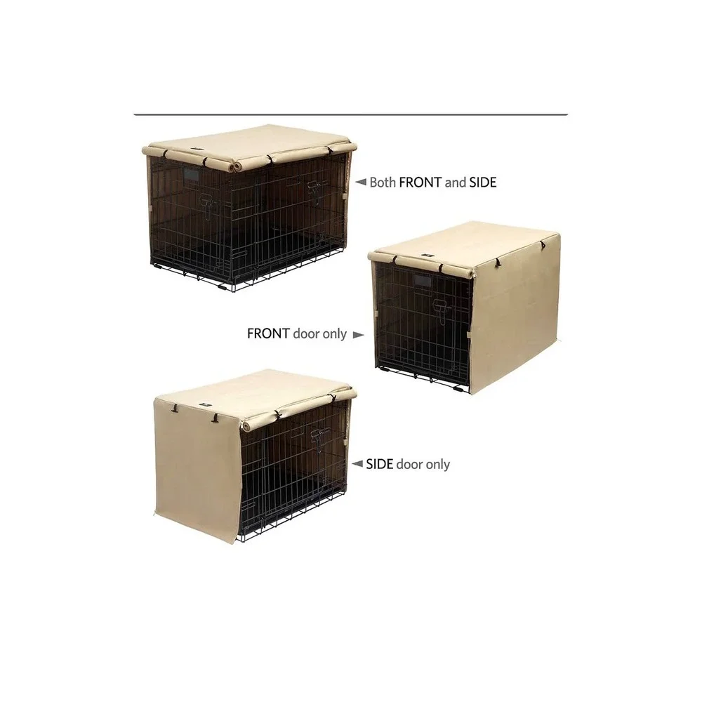 Tan Dog Crate Cover 36 Inch Double Door Wire Kennel Privacy Shield Beige Pet Den
